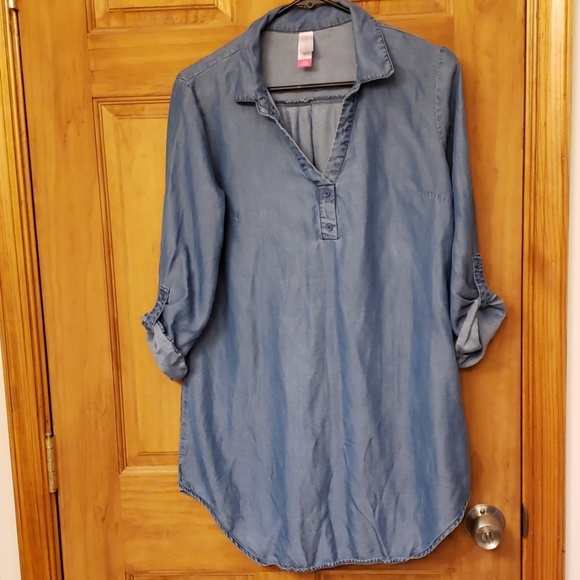 No Boundaries Tops - Faux Denim Large Cuff Sleeve Blouse